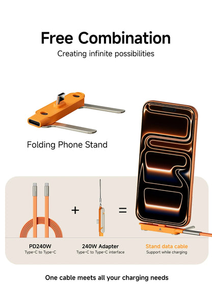2in1 USB Type-C 変換アダプター スマホスタンド 240W 急速充電 PD5A データ転送 480Mbps 亜鉛合金 iPhone15 16 17 1.5m