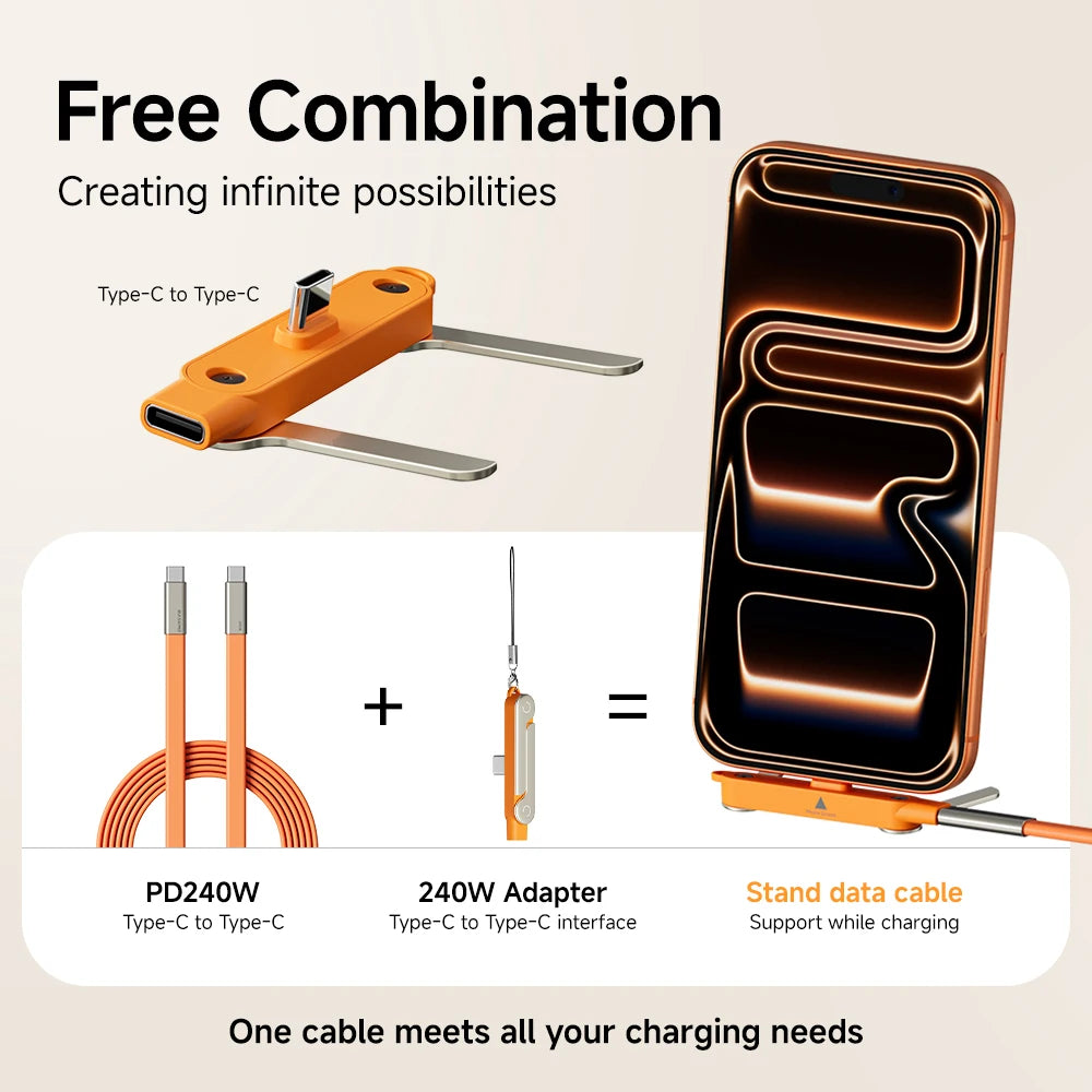 2in1 USB Type-C 変換アダプター スマホスタンド 240W 急速充電 PD5A データ転送 480Mbps 亜鉛合金 iPhone15 16 17 1.5m
