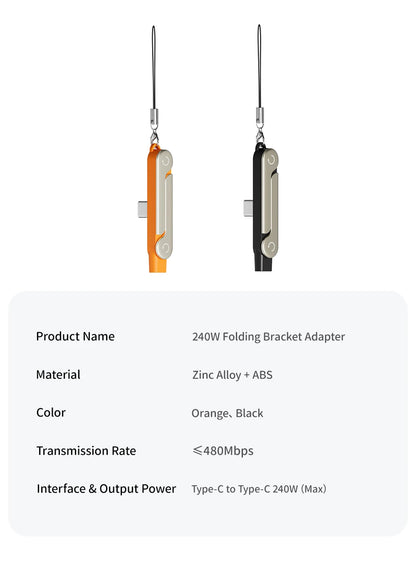 2in1 USB Type-C 変換アダプター スマホスタンド 240W 急速充電 PD5A データ転送 480Mbps 亜鉛合金 iPhone15 16 17 1.5m